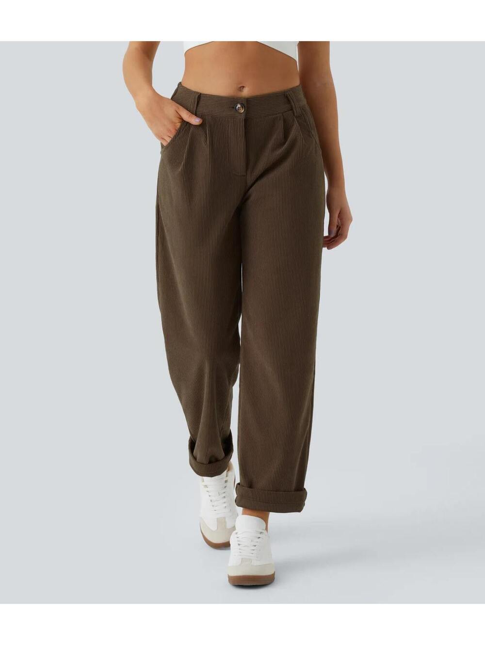HALARA Mid Rise Zipper Pocket Corduroy Casual Pants- XL Tall